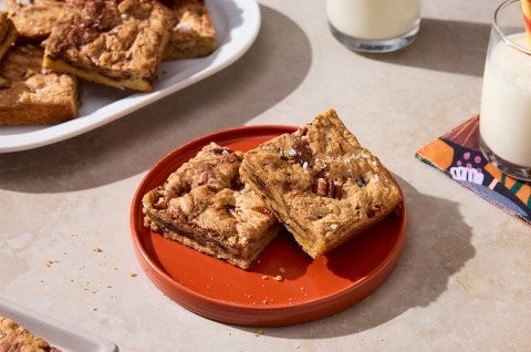 Banana Bread Bars served on a plate - select to zoom