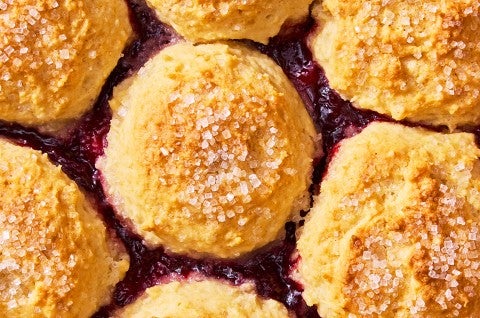 Close-up of Buttermilk Biscuit Cherry Cobbler - select to zoom