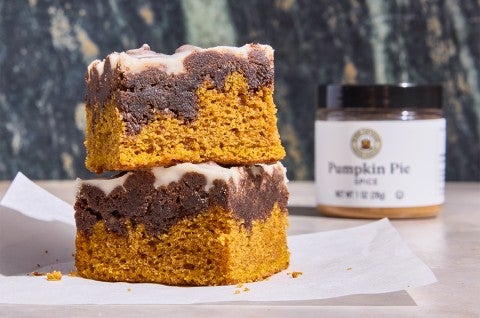 Two slices of Chocolate-Pumpkin Crumb Cake stacked up - select to zoom