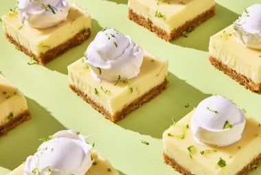 Creamy Key Lime Pie Bars sliced up