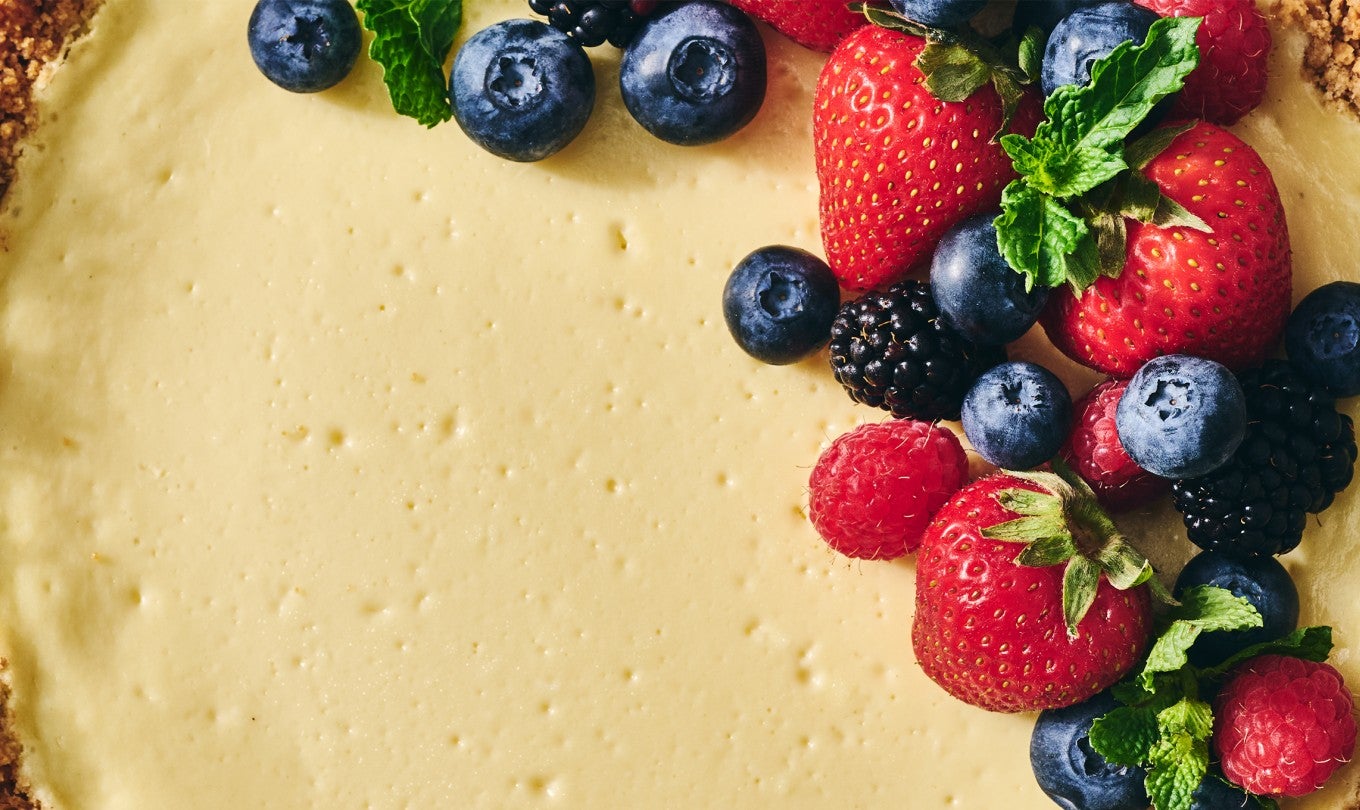 Close-up of Easy Cheesecake with berries on top
