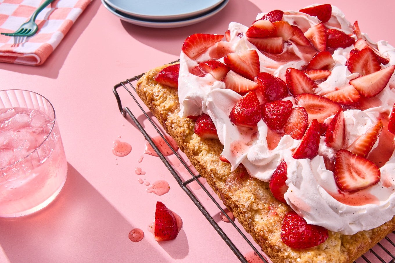 Giant Strawberry Shortcake on a cooling rack