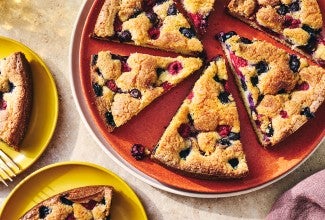 A full sliced-up Late Summer Berry Torte