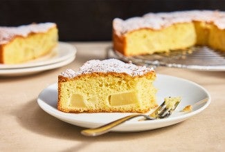 A slice of Pear and Almond Cake on a plate