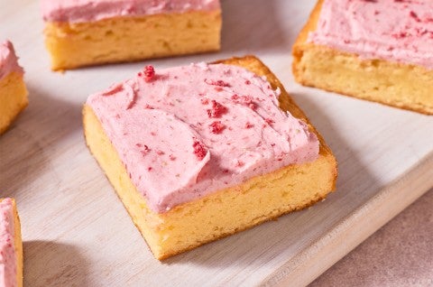Strawberry Lemonade Bars sliced and served - select to zoom